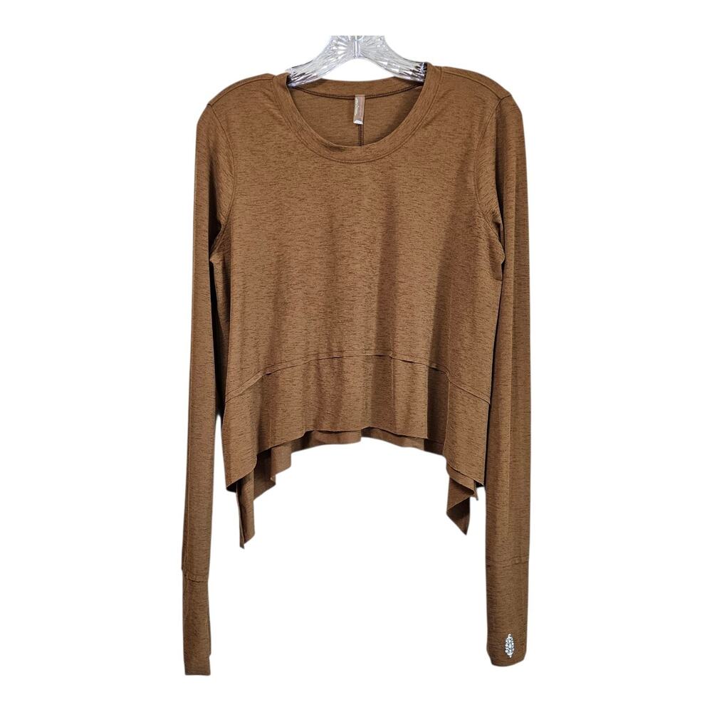 FREE PEOPLE MOVEMENT Women S Tempo Top Raw Edges Cropped Long Slv Thumbholes 40"